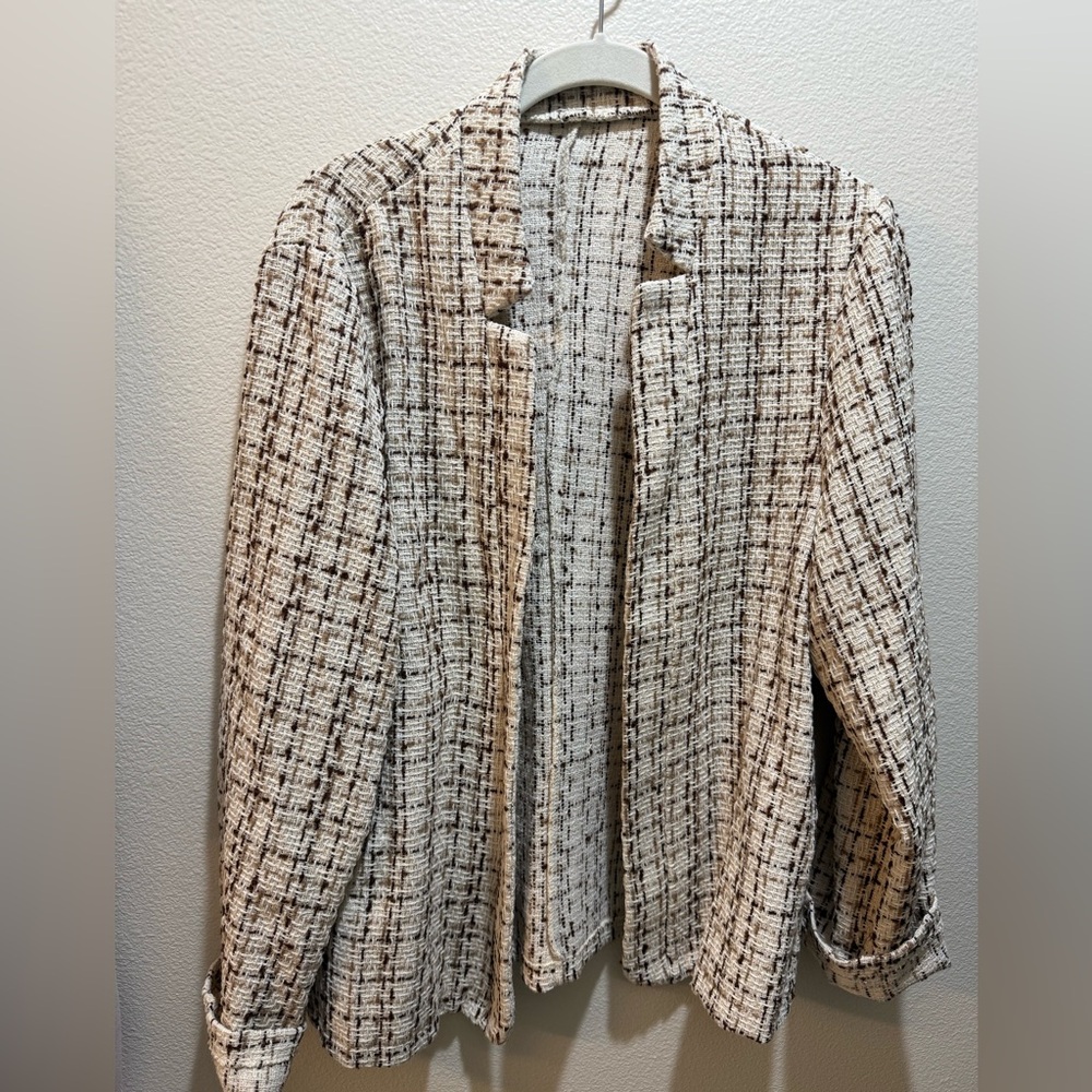 No Collar Tweed Blazer SHEIN